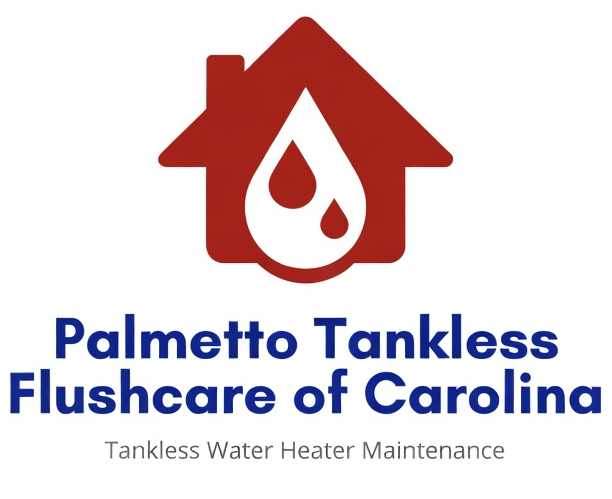 Palmetto Tankless Flushcare of Carolina logo: house with water droplet